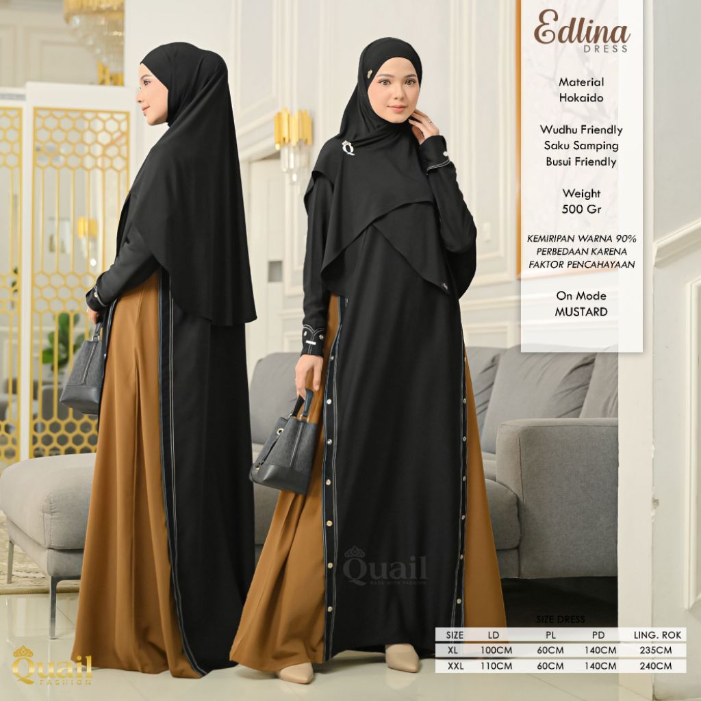 EDLINA Dress Muslim Gamis Wanita Original Quail Hijab