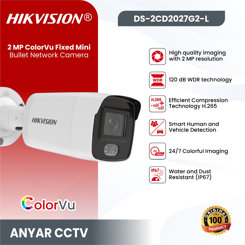 IP CAMERA HIKVISION COLORVU 2MP / COLORVU HIKVISION DS-2CD2027G2-L ORI