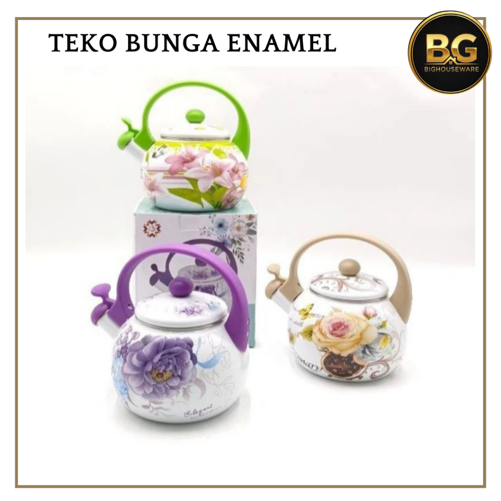 BG - Teko Bunga Enamel Warna Warni Teko Air Teh Kopi Bunga Jadul Antik Unik