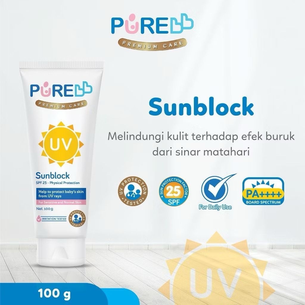 PURE SUNBLOCK SPF 25 100GR/ 50GR | SUN UV PROTECTION | SUNBLOCK BAYI | SUNBLOCK ANAK