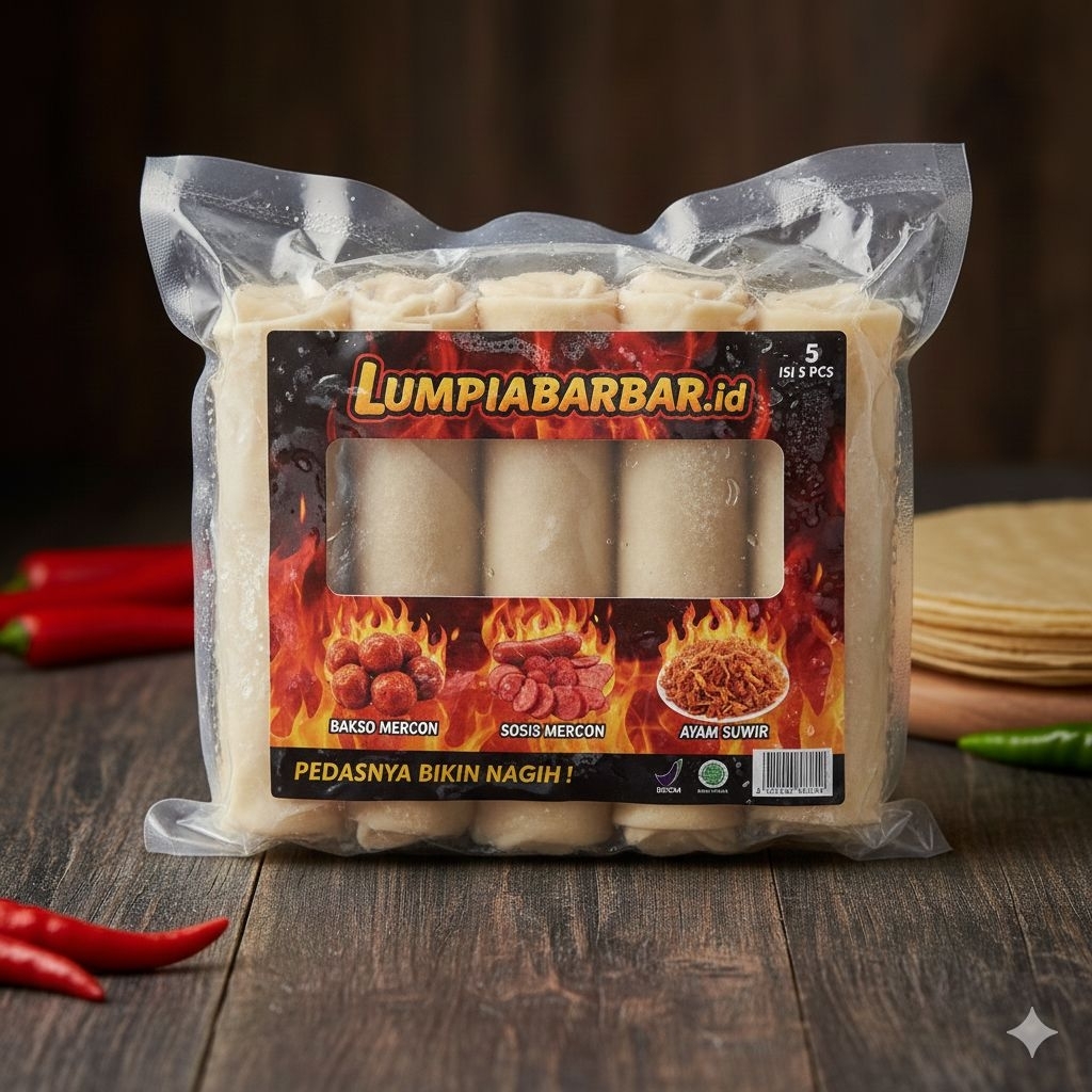 lumpia isi sosis mercon, bakso mercon, ayam suwir