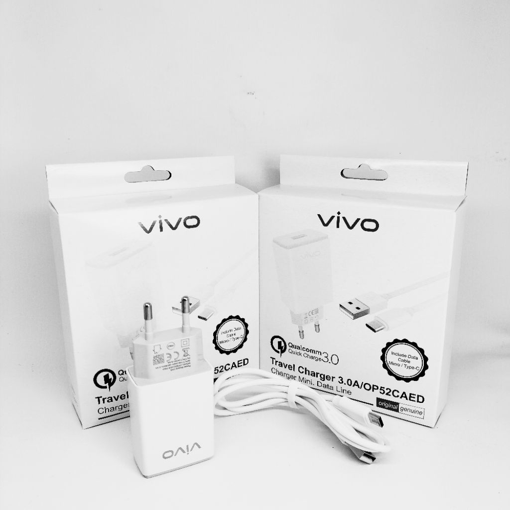 Charger Casan Hp Vivo  Y91 Y91C Y93 Micro Usb 3.0A Charger Adapter Kabel - Putih
