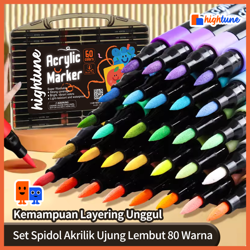 HIGHTUNE Marker Acrylic Brush 12/24/36/60/80 Warna Spidol Akrilik DIY Sketch Painting Tinta Waterpro