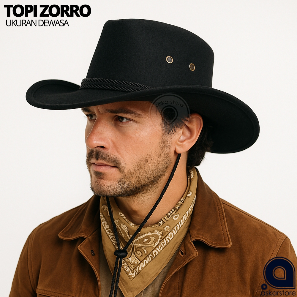 ZORRO COWBOY Koboi TOPI ZORRO COWBOY | Topi Koboi Pria Wanita Western Style Bahan Tebal & Keren | To