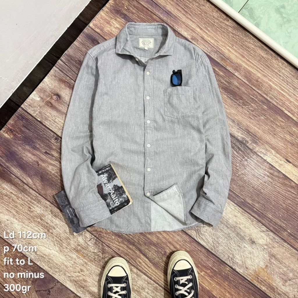 FL13 kemeja lengan panjang flanel Topalu size L cowok pria flannel basic polos grey casual plaid shi