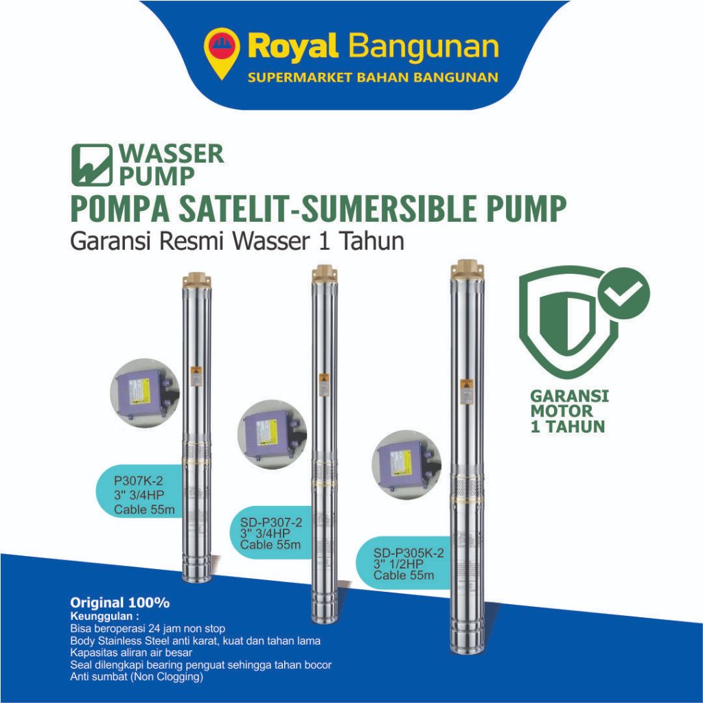 Wasser Pump Submersible Deep Well Pump I Pompa Satelit Kuningan I Sumur Bor Dengan Kabel 55 meter