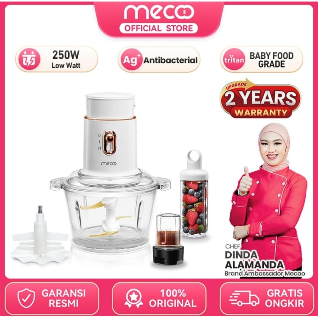MECOO Most Aesthetic 5 in 1 Antibacterial Odorless Chopper 250 Low Watt BPA Free / Blender Daging / 