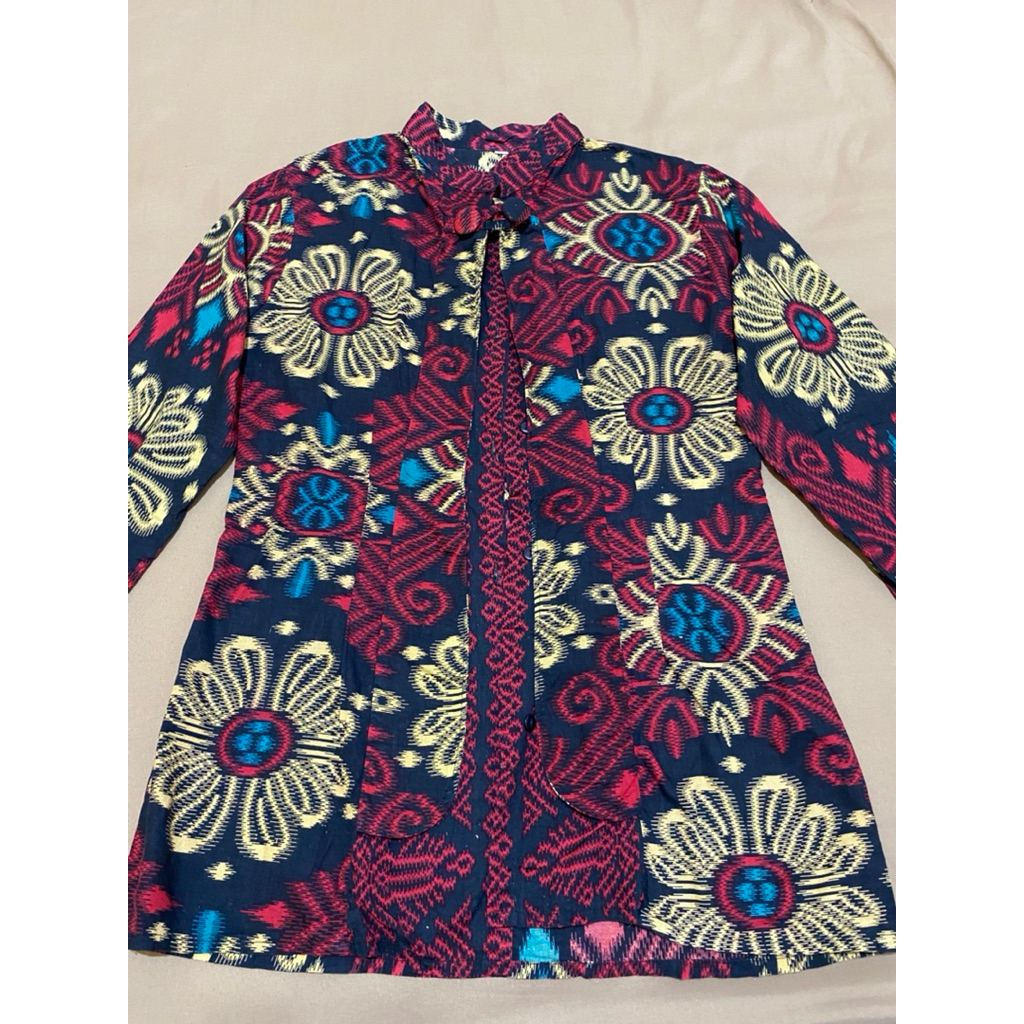 ( PRELOVED ) baju atasan batik wanita motif bunga warna maroon