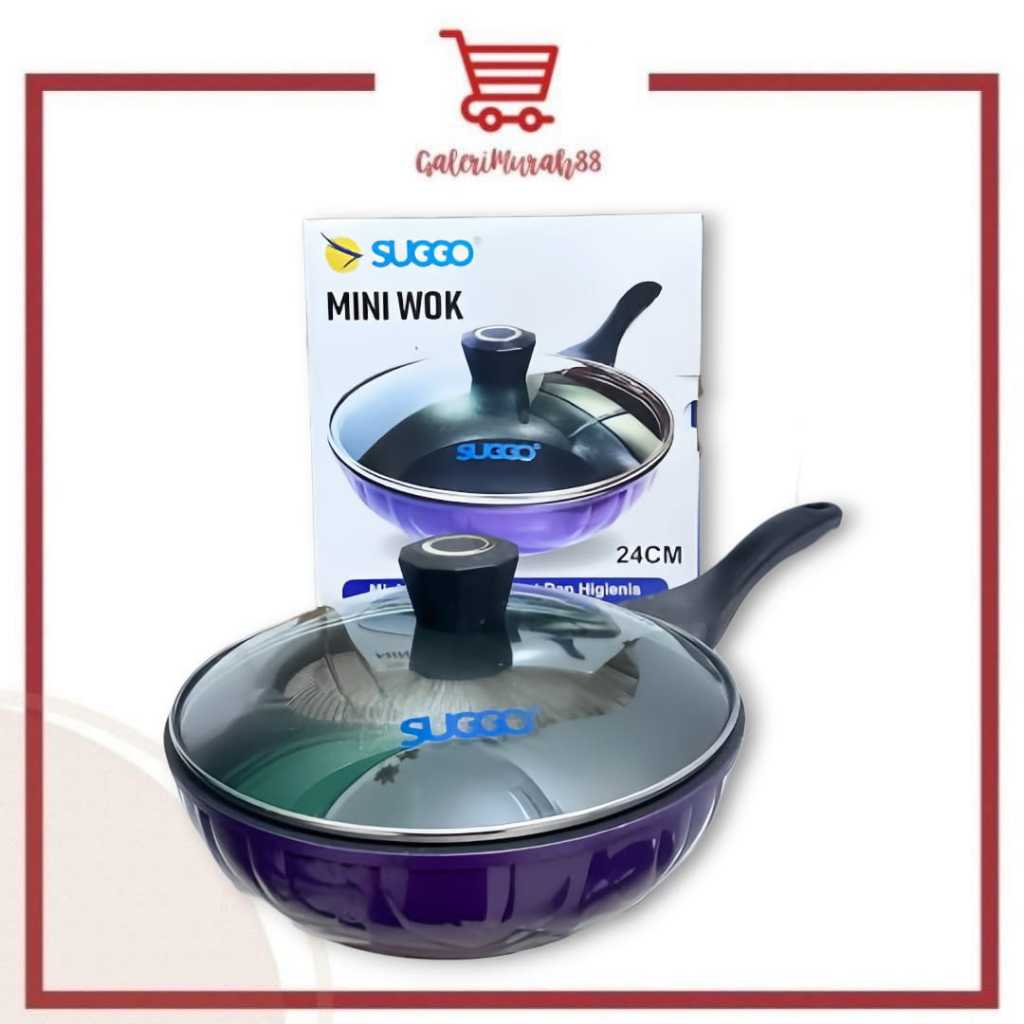MINI WOK PAN SUGGO 24CM DENGAN TUTUP KACA Lapisan Teflon Anti Lengket / Panci Mini Tutup Kaca