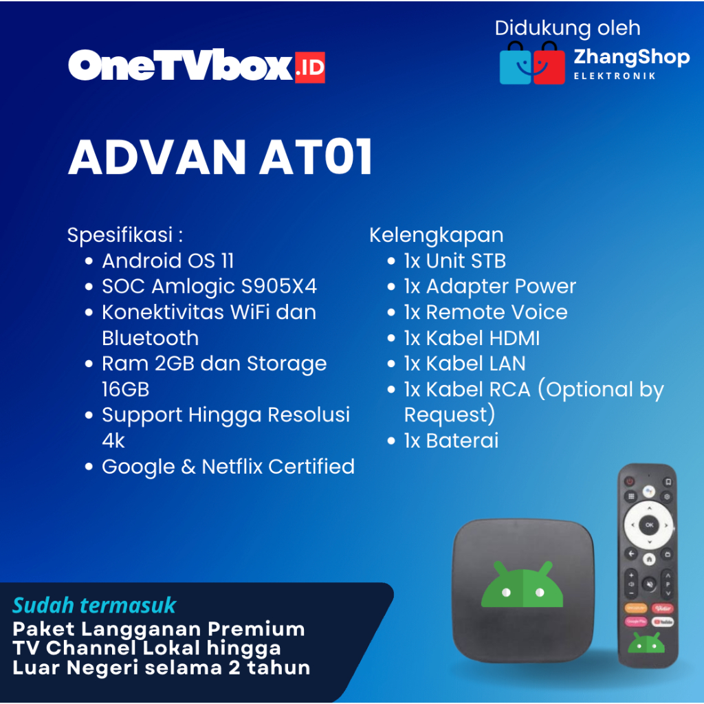 STB Advan AT01 2/16GB Android TV Box Root Full Aplikasi Siap Pakai