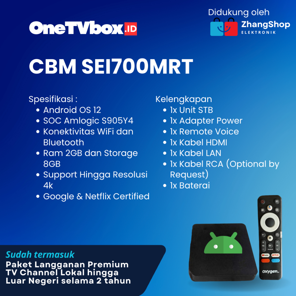 STB Oxygen SEI700MRT Ram 2GB Storage 8GB Android TV Box Root Unlock Full Aplikasi Siap Pakai