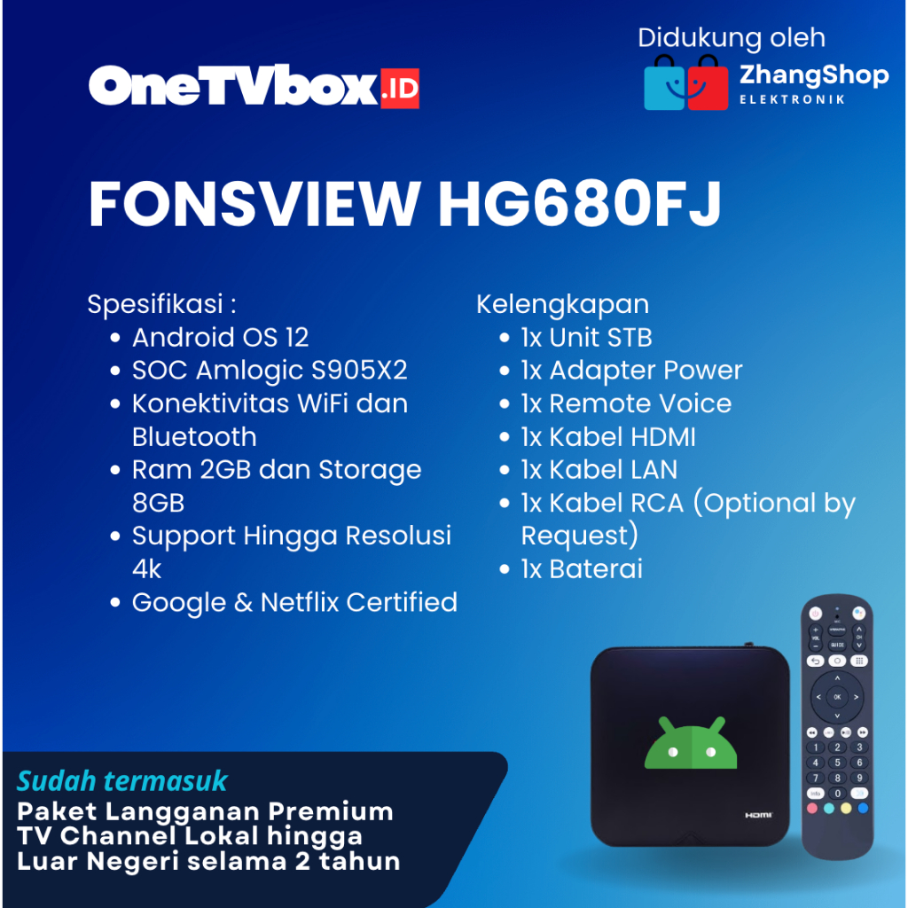 STB HG680FJ Ram 8GB Storage 8GB Android TV Box OS 12 Root Unlock Full Aplikasi Siap Pakai