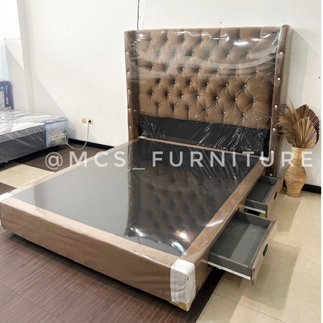 Dipan Divan Laci Storage Brahmana Midili Bludru Ranjang Tempat Tidur Springbed Mebel Semarang