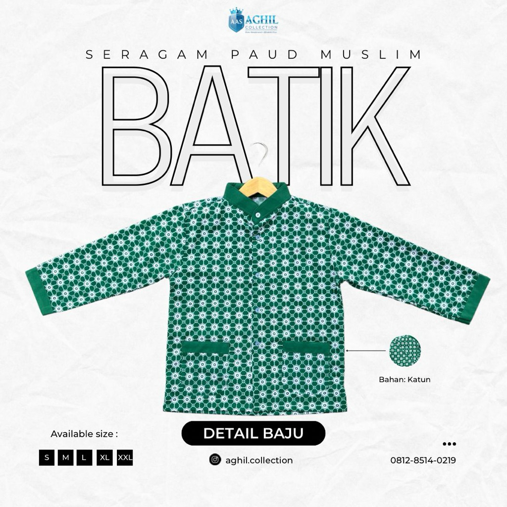 Seragam Muslim Batik Hijau PAUD dan TK