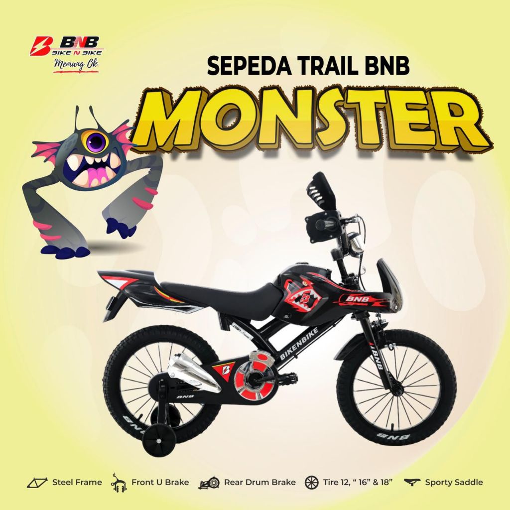 Sepeda Anak 12 INCH BMX BNB Trail Monster Model Motor Cross sepeda trail anak Cowo Terbaru
