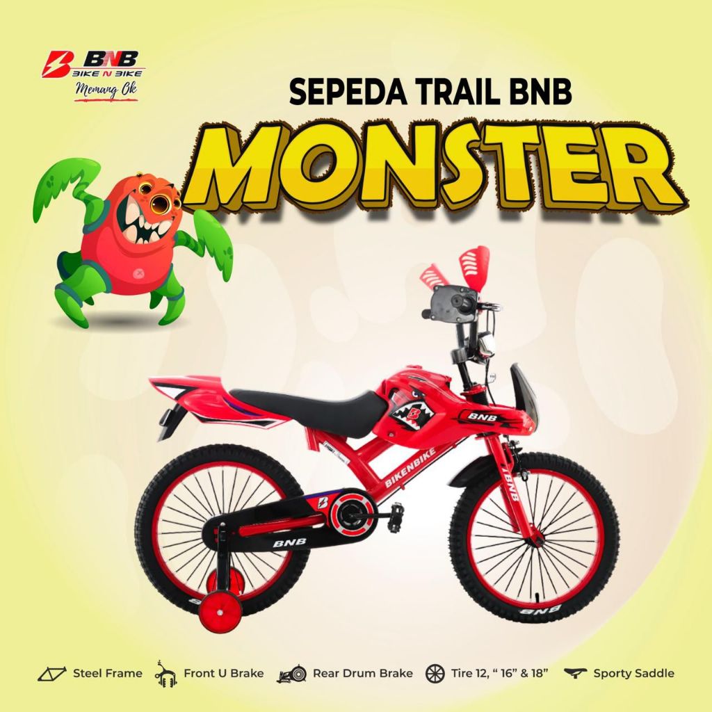 Sepeda Anak 16 INCH BMX BNB Trail Monster Model Motor Cross sepeda trail anak Cowo Terbaru