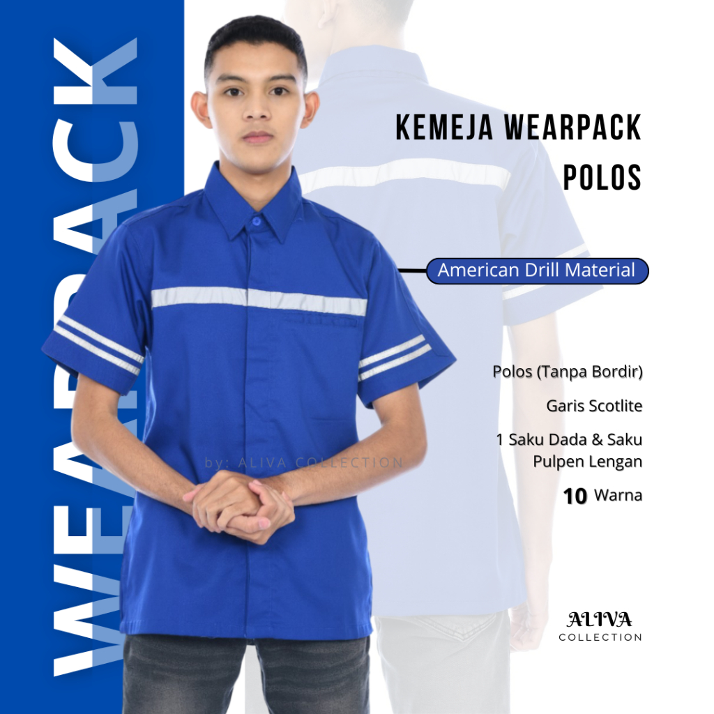 Wearpack Safety Polos Pria Lengan Pendek / Kemeja Kerja Safety Lengan Pendek Strip Reflektif