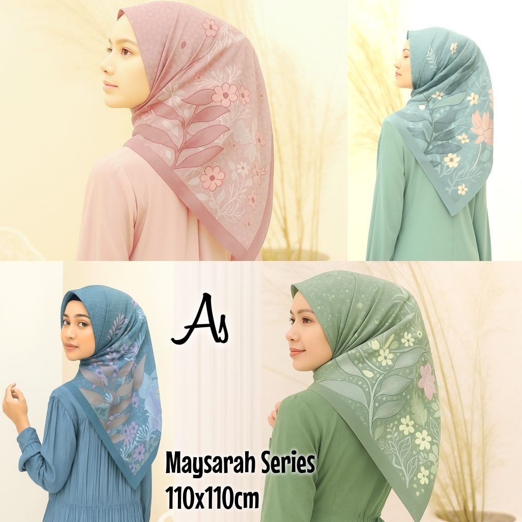 Hijab Segiempat Voal Motif Aisya Series Warna Denim Hijau Sage Dusty