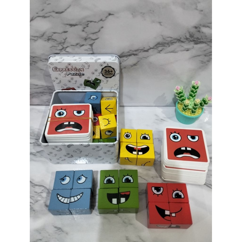 Mainan face changing kubus  permainan ekspresi wajah berubah Puzzle anak
