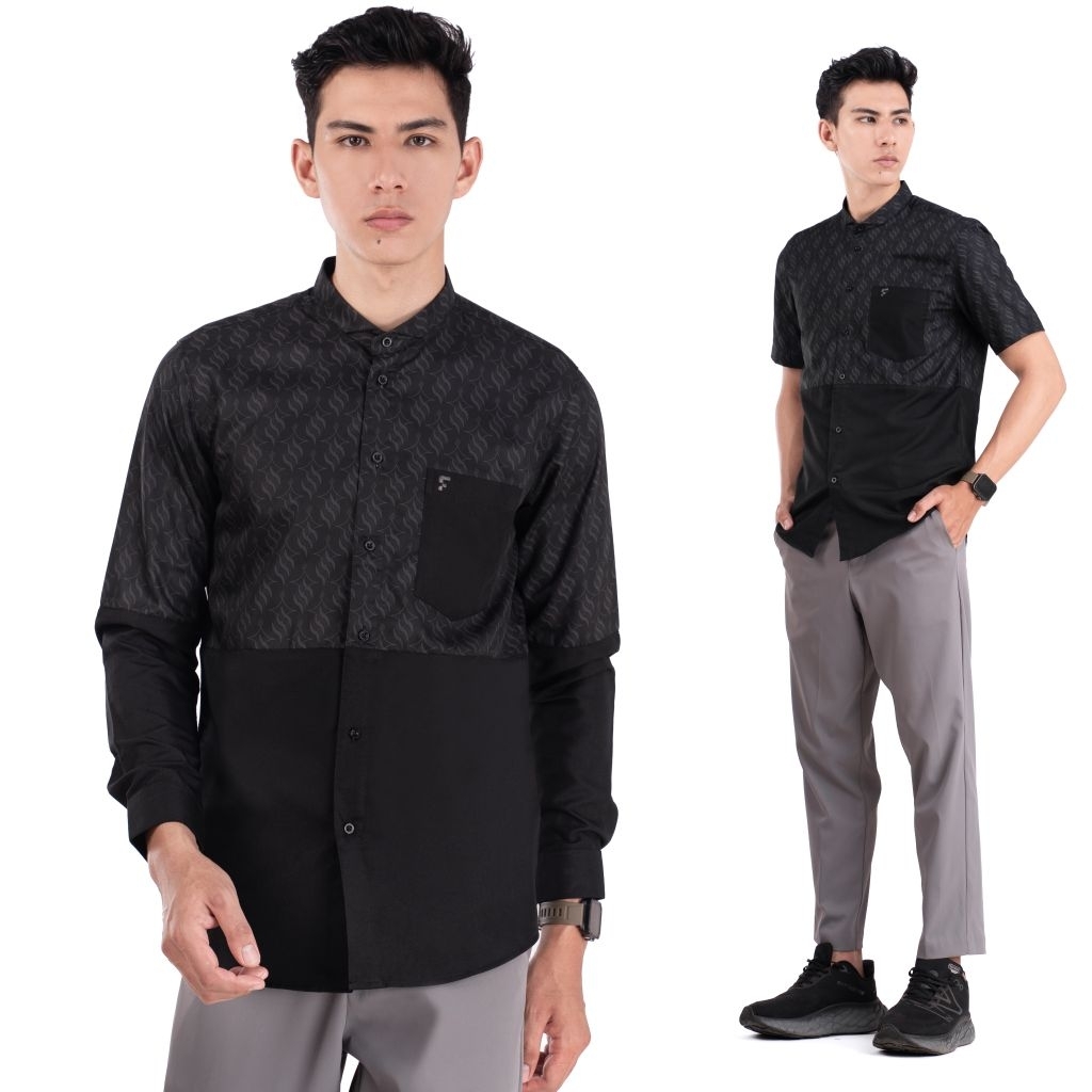 FADKHERA LIMITED SERIES IYADH BLACK  | Koko Modern | Kemeja Pria Dewasa Lengan Panjang Pendek | Baju