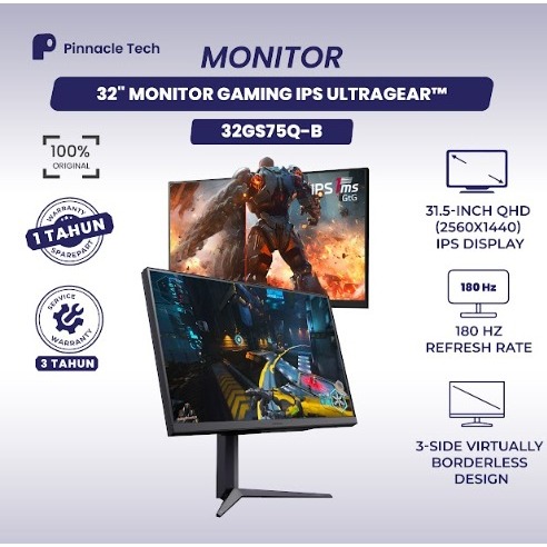 Monitor LG UltraGear 32GS75Q‑B Monitor 32 IPS 1 ms G‑Sync & FreeSync, 180Hz, DisplayHDR400