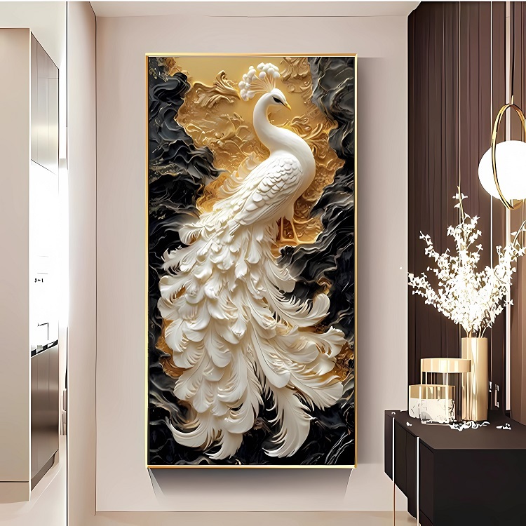 Lukisan Dinding Burung Merak 3D - Dekorasi Halaman & Ruang Tamu | Makna Baik Kekayaan & Keindahan | 