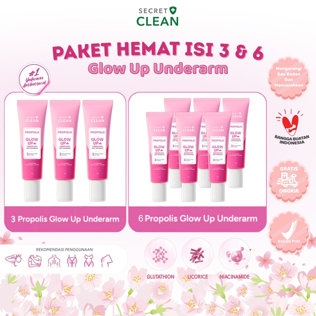 [PAKET HEMAT] SECRET CLEAN Propolis Glow Up Underarm Anti Perspirant 30gr | Deodorant Brightening Cream Halal | Ketiak Selangkangan Hitam