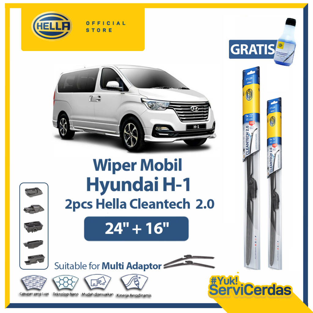 Wiper Mobil Hyundai H-1 24” + 16” (2pcs) - HELLA Cleantech 2.0