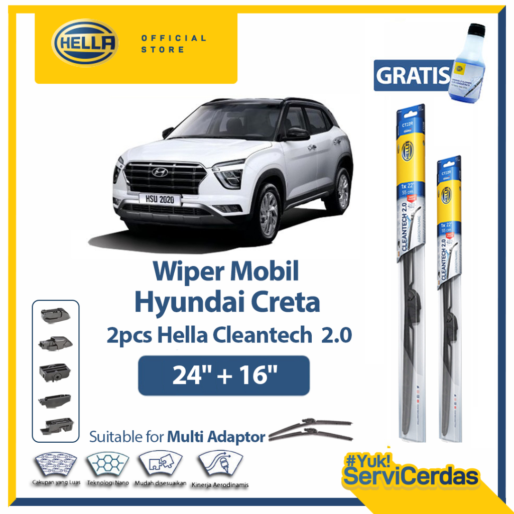 Wiper Mobil Hyundai Creta 24” + 16” (2pcs) - HELLA Cleantech 2.0