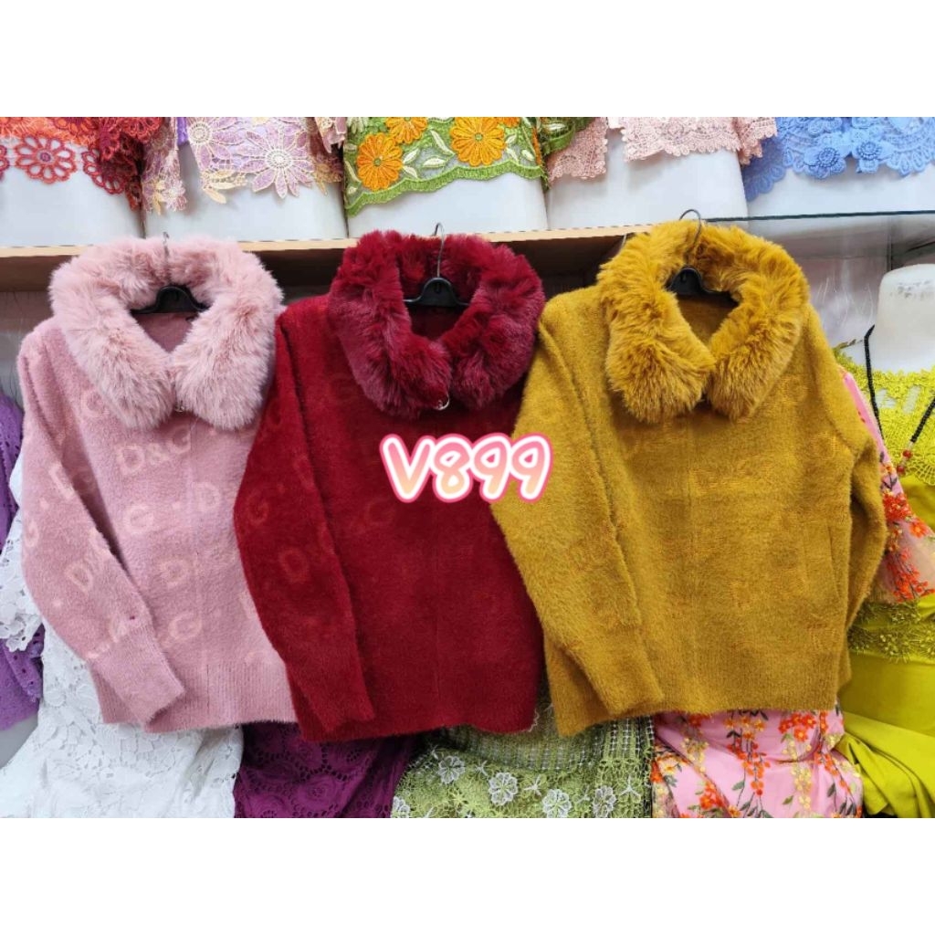 Sweather Rajut Jaket Korea Bulu Leher Premium Korean V899