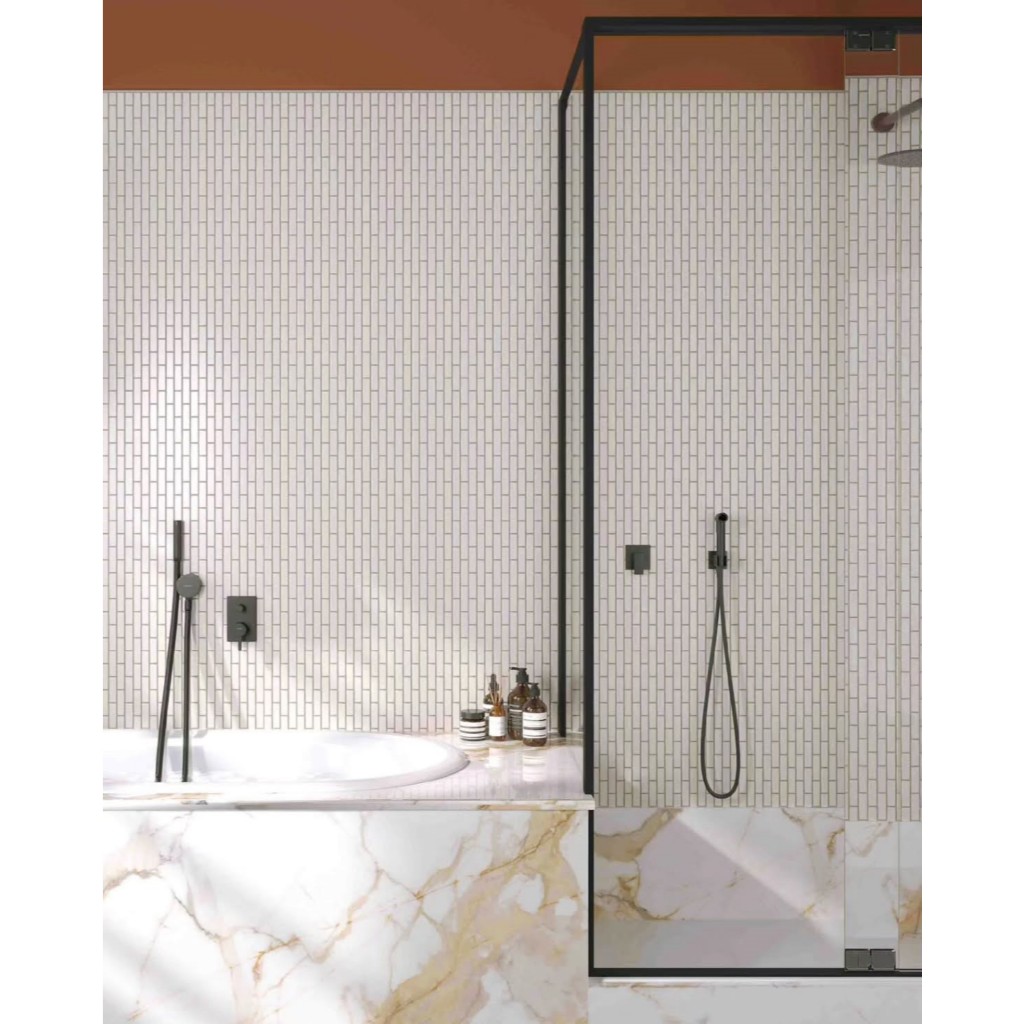 Mozza Tile Type MINI BRICK GLOSSY WHITE - Mosaic Mozaic Mosaik Mozaic Keramik Dinding Kamar Mandi Ke
