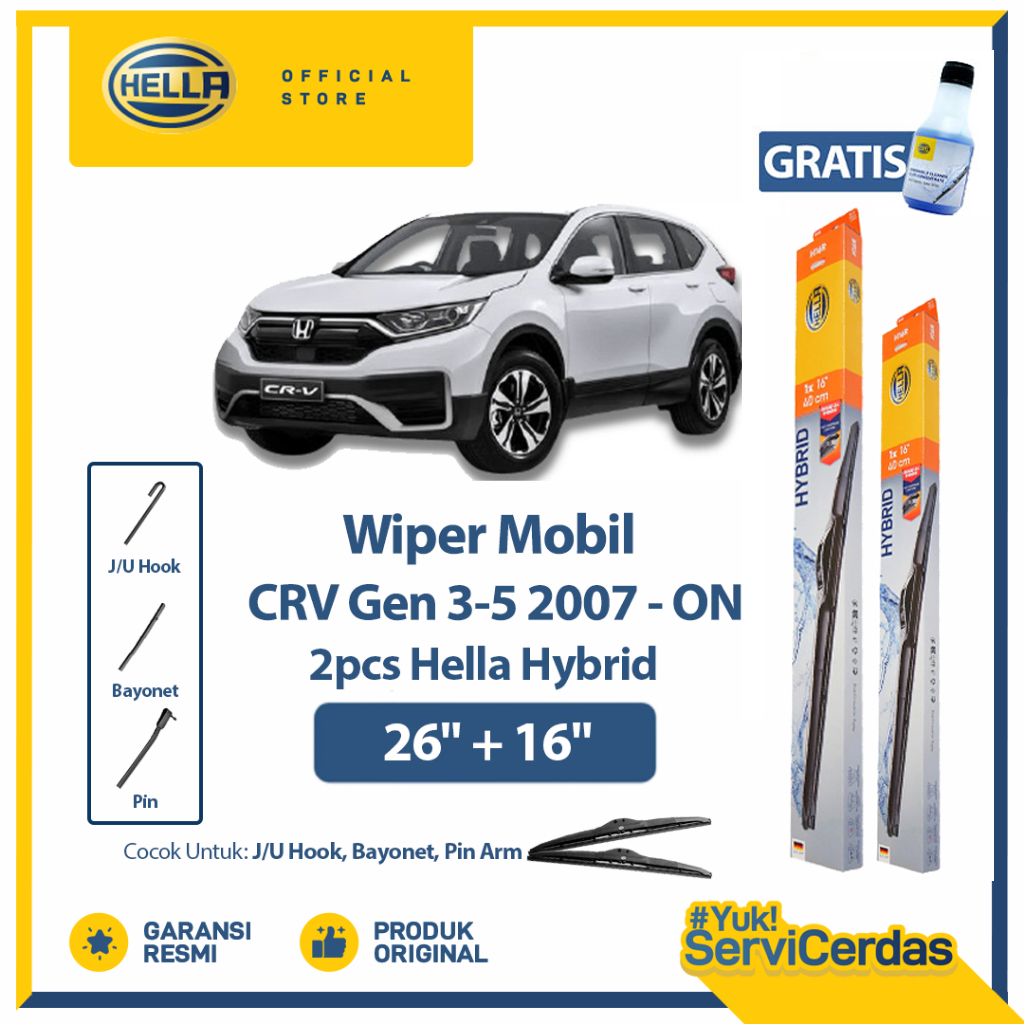 Wiper Mobil HONDA CRV Gen 3-5 2007-On 26" + 16" (2pcs) - HELLA Hybrid