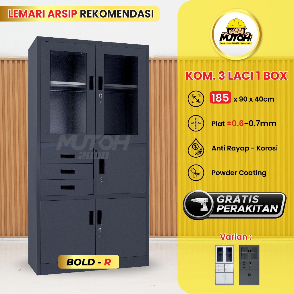 Lemari Arsip Besi Kombinasi 3 Laci 1 Box Lemari arsip kantor 2 Pintu MUTOH2000 Rekomendasi