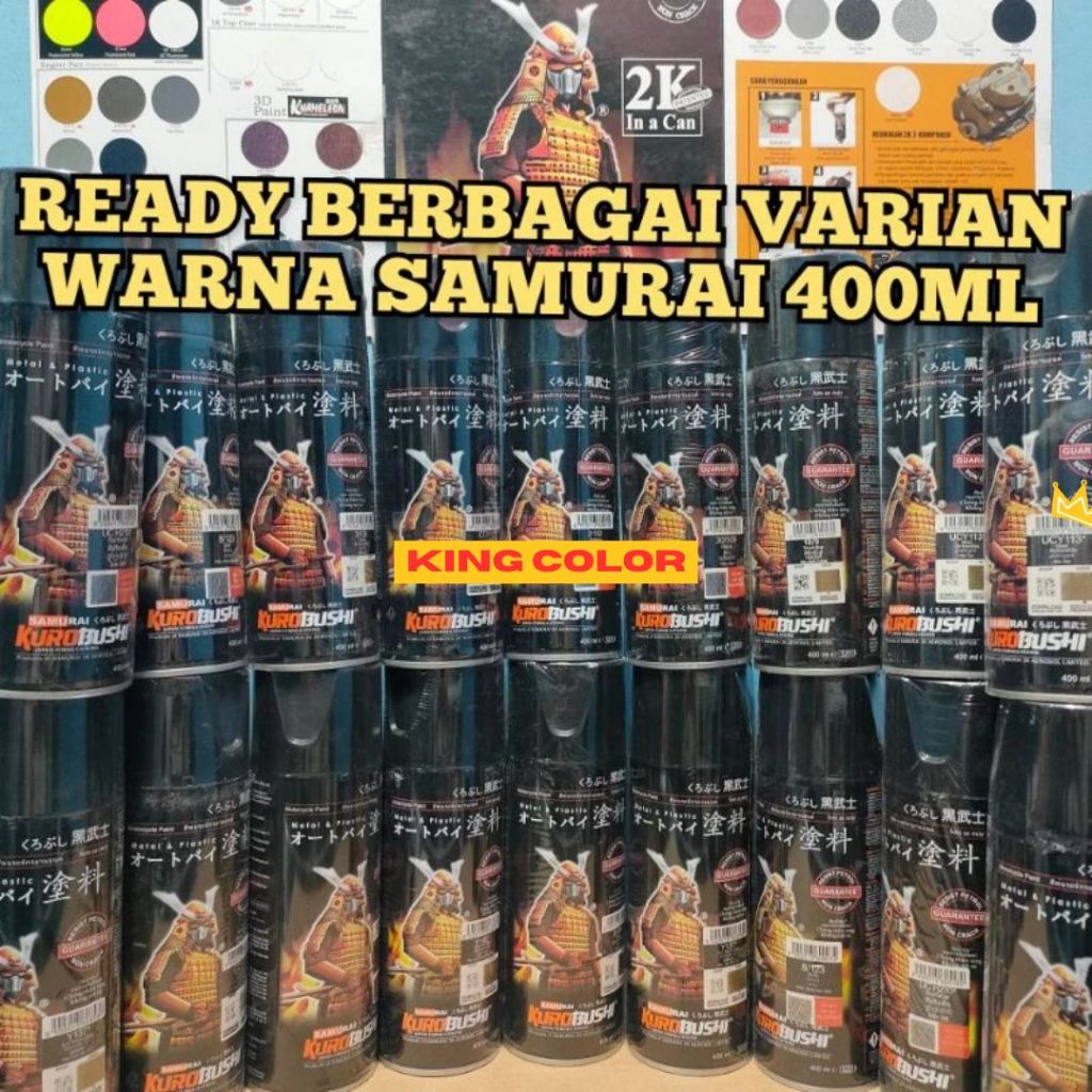 Pilok Pilox Cat Semprot Samurai Black, Clear, Red, Blue, Green, Gold,Silver,Yellow, Green Doff Dop M