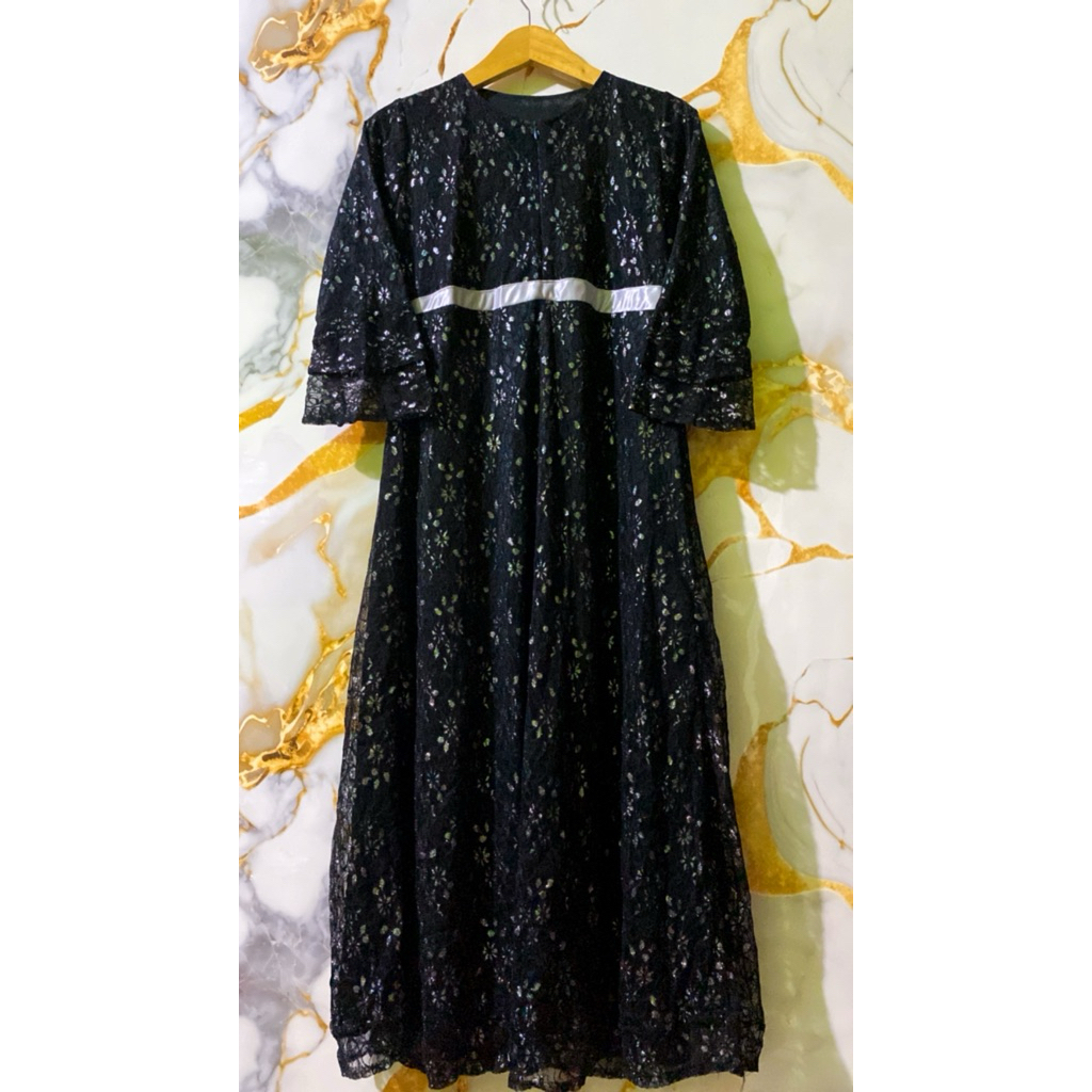 Gamis Pesta Brukat Gliter Mewah Warna Hitam