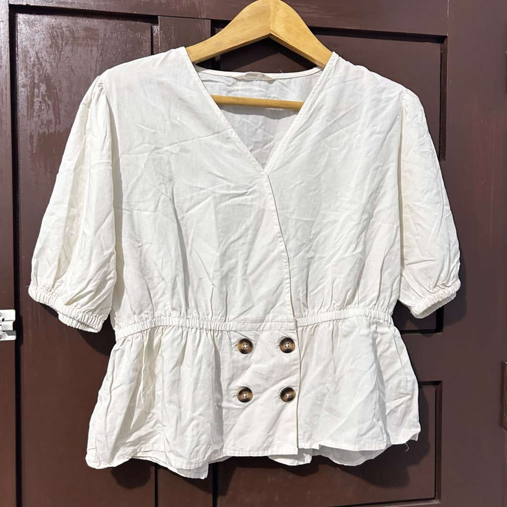 Atasan Blouse Et Cetera Putih Babydoll Bahan Katun Atasan Crop Putih Wanita