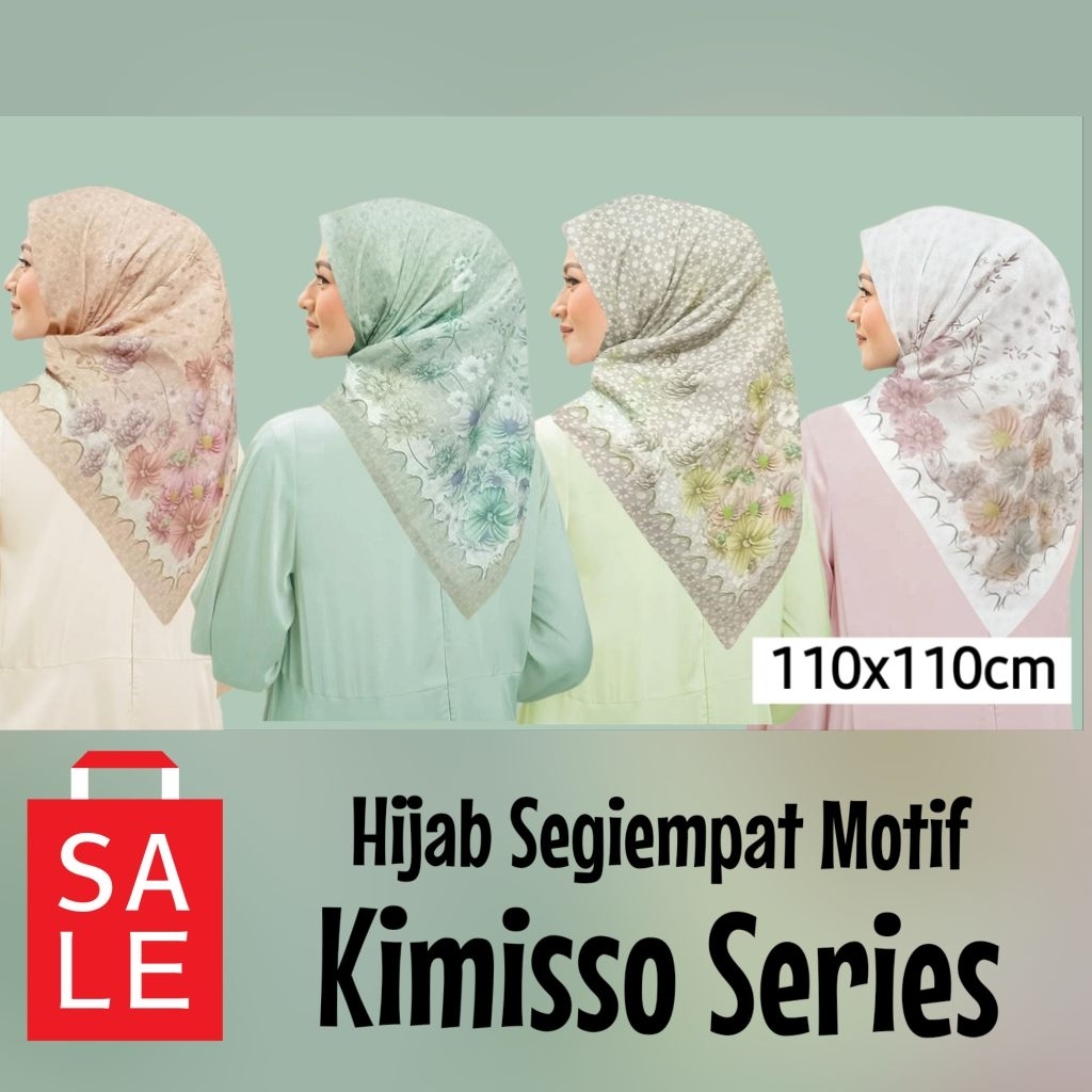 Hijab Segiempat Motif Warna Hijau Sage Olive Putih Peach/Kerudung Voal