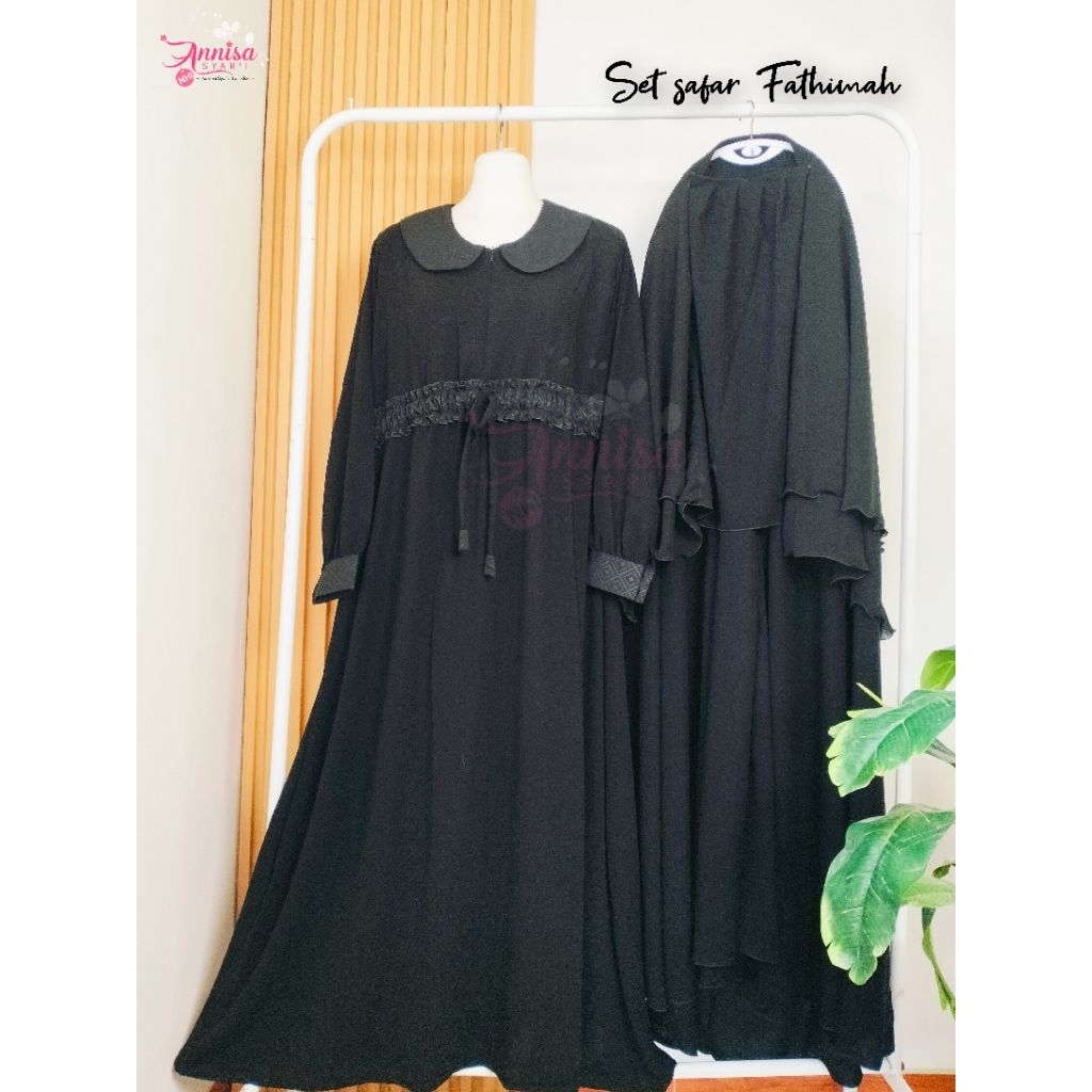 [BISA COD] Set Gamis + JILBAB Cadar Safar  jetblack Bonanza Hitam by Annisa syar'i NHI