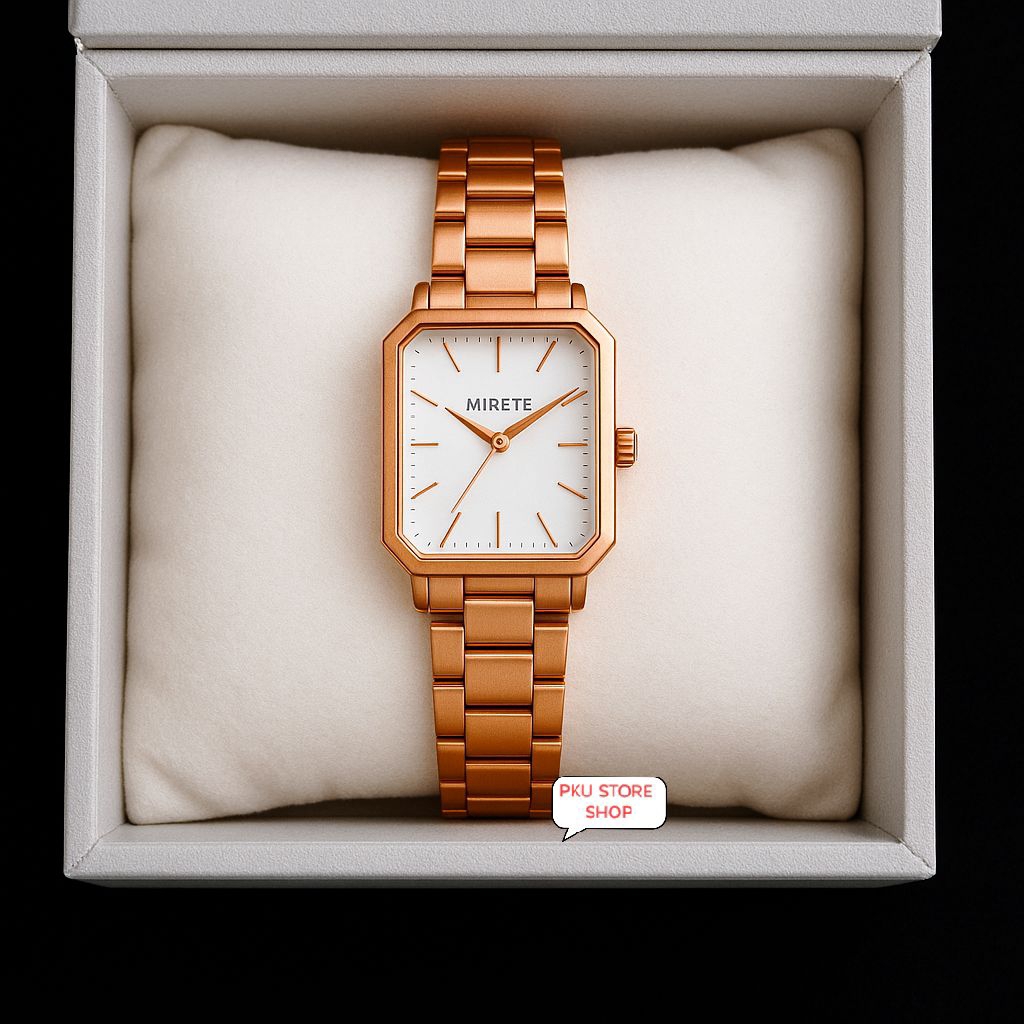Jam Tangan Wanita MIRETE Rose Gold – Desain Kotak Elegan Minimalis