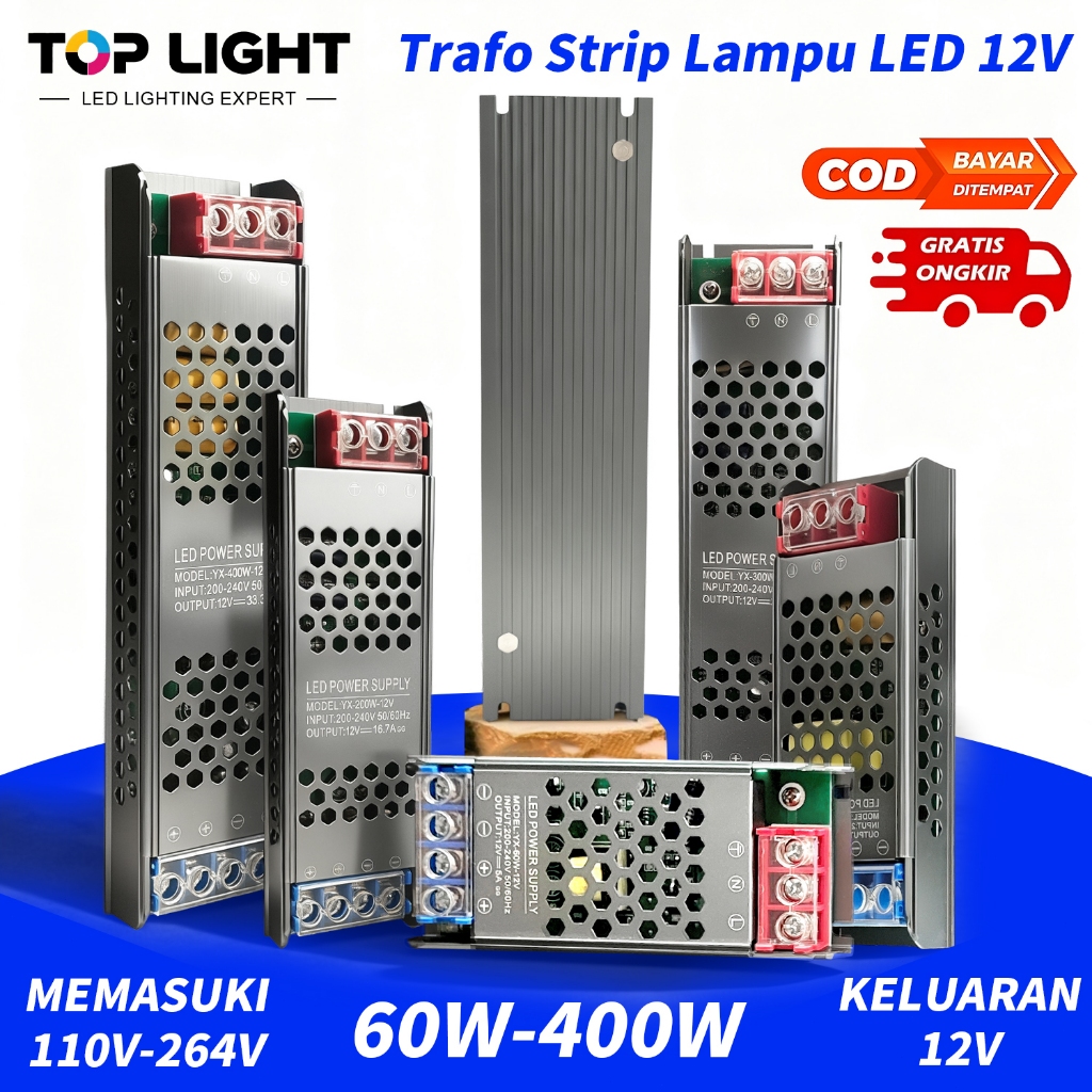 TRAFO LED STRIP 60W/120W/ 200W/300W/400W 12V POWER SUPPLY SLIM TIPIS AC DC TRAFO