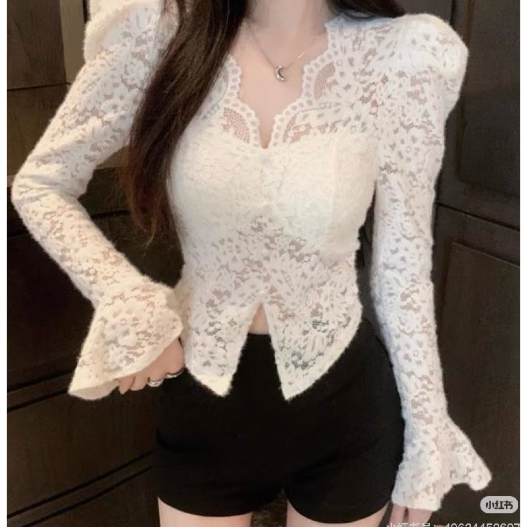 COMO STYLE6083 atasan avanda lace /top lengan panjang /blouse brukat