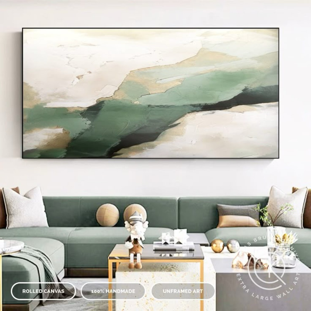 Lukisan Abstrak Pemandangan Hijau Minimalis Modern | Hiasan Dinding Aesthetic | Wall Art Painting