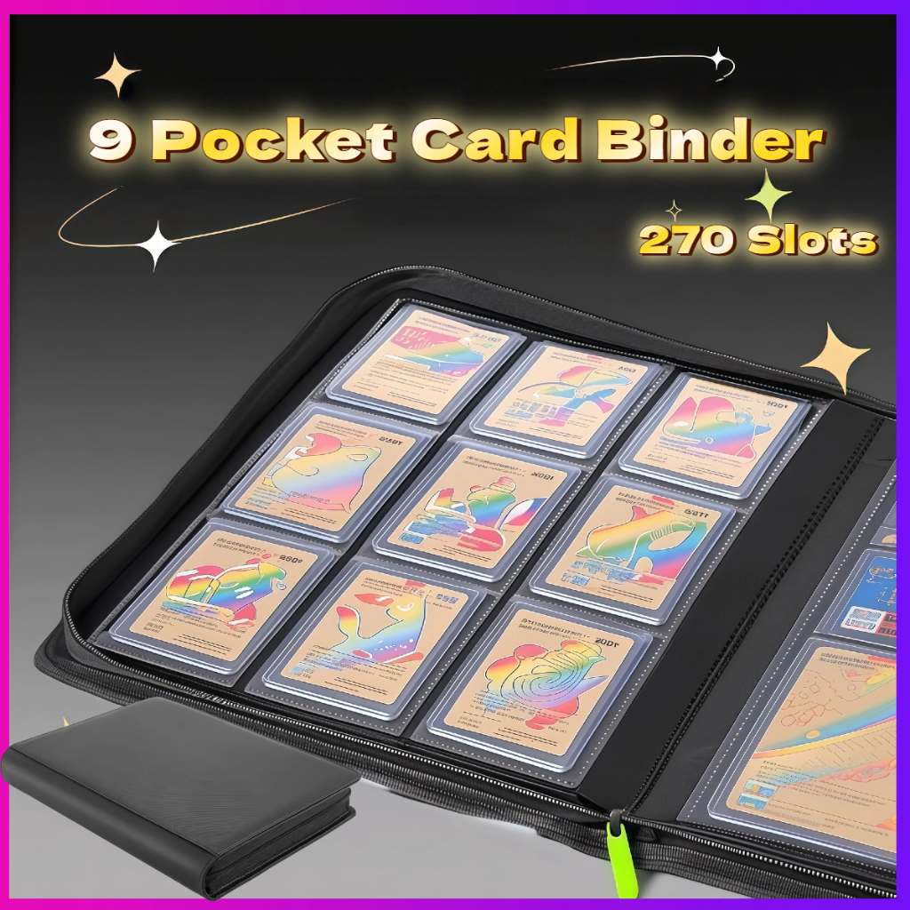 9 Pocket Card Binder 270 Slots Premium PU Leather Zipper Card Album Buku Kartu Pokemon Yugioh One Pi