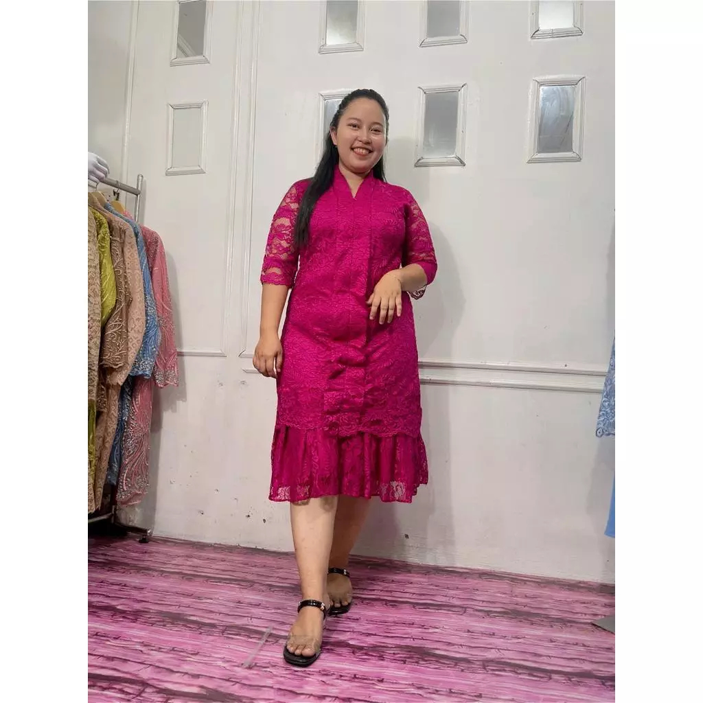 BISA BAYAR DITEMPAT Midi Dress Brukat Pendek Dress Catlin DRESS Pesta Natal Dan Imlek New Dress Bruk