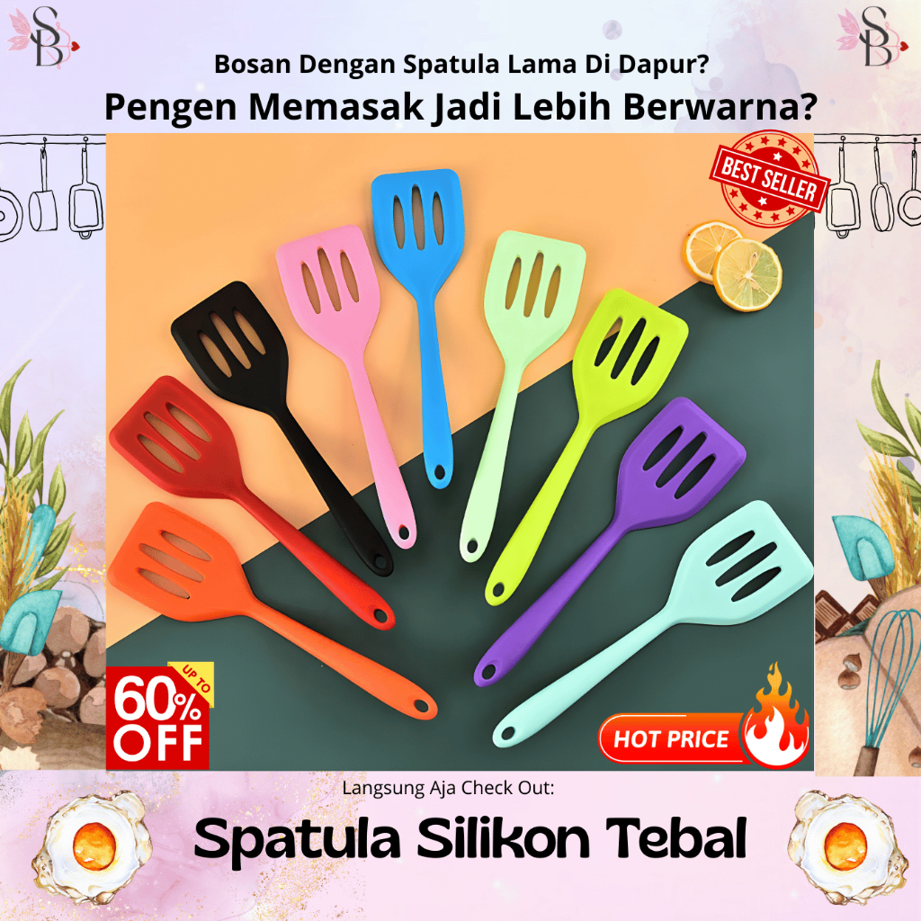 Spatula penggoreng anti panas / Teflon Penggorengan Masak Silikon Tahan Panas Tidak Meleleh Water Pr