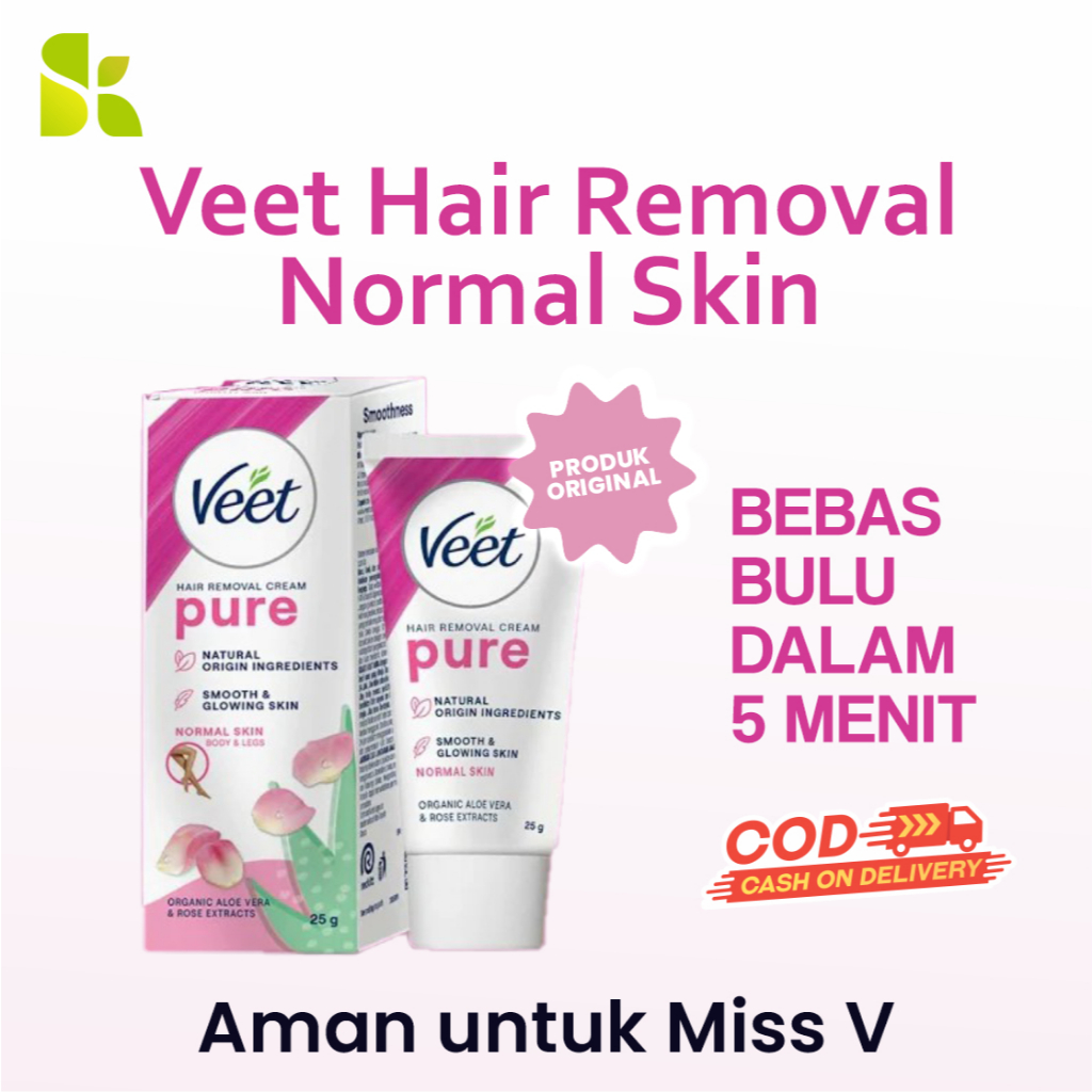 Krim Penghilang Bulu Veet Pure Normal Skin 25 gram - Aman untuk Miss V