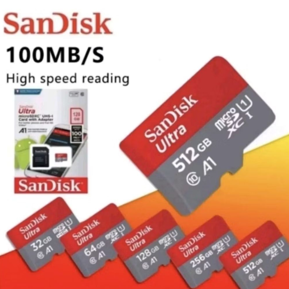 Micro SD Card Sandisk 512GB Adaptor Memori 256GB 100MBS