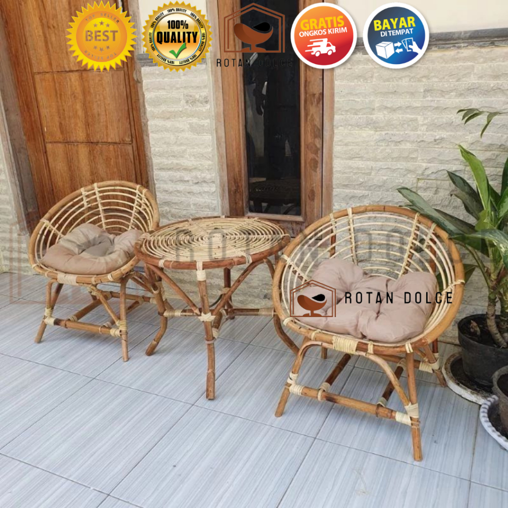 Kursi Teras Kerang Rotan / Kursi Rotan Teras Bukur / Kursi Tamu Rotan Asli Finishing Tbk