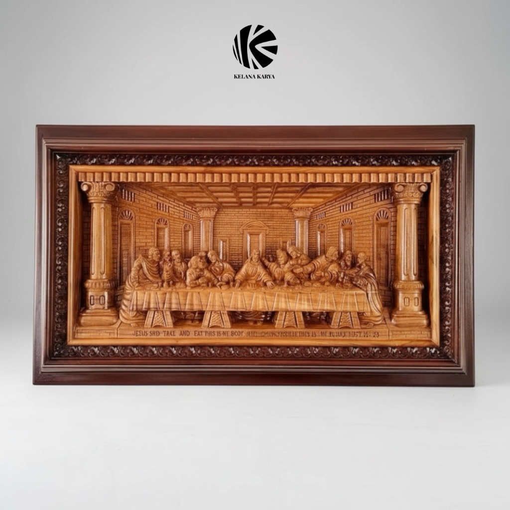 Penjamuan Kudus Kayu Jati Solid / Relief Perjamuan Kudus Kayu Jati / Perjamuan Kudus 3D Mewah | MENA