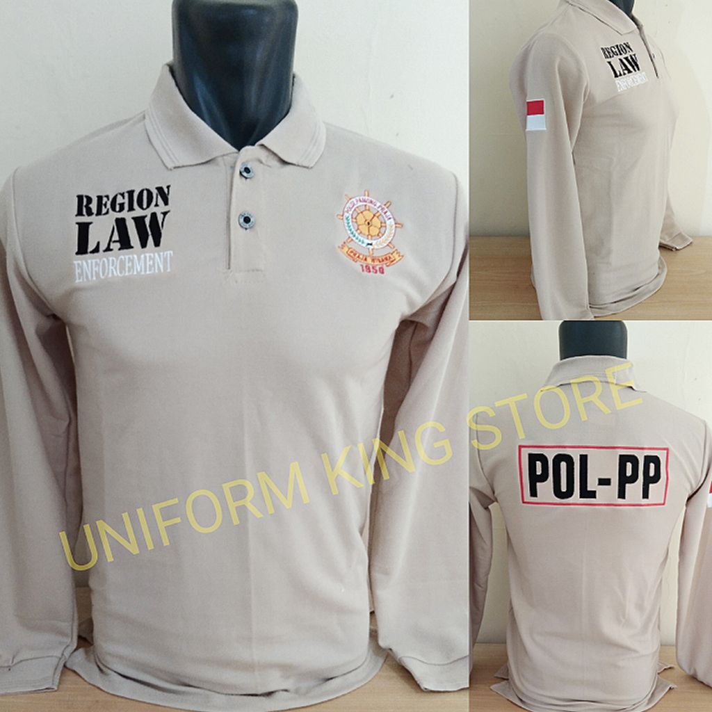 KAOS SATPOL PP KREM FULL BORDIR - KAOS KERAH POL PP LENGAN PANJANG KREM BORDIR - KAOS SATPOL PP KREM